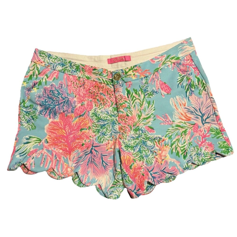 Lilly Pulitzer Buttercup Stretch Knit Shorts Cay To My Heart 4 Pink Blue Size 8